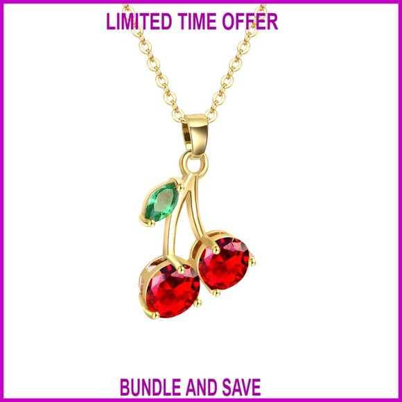 Cubic Zirconia Cherry Pendant Necklace 20 Inch Cable Chain Lobster Clasp